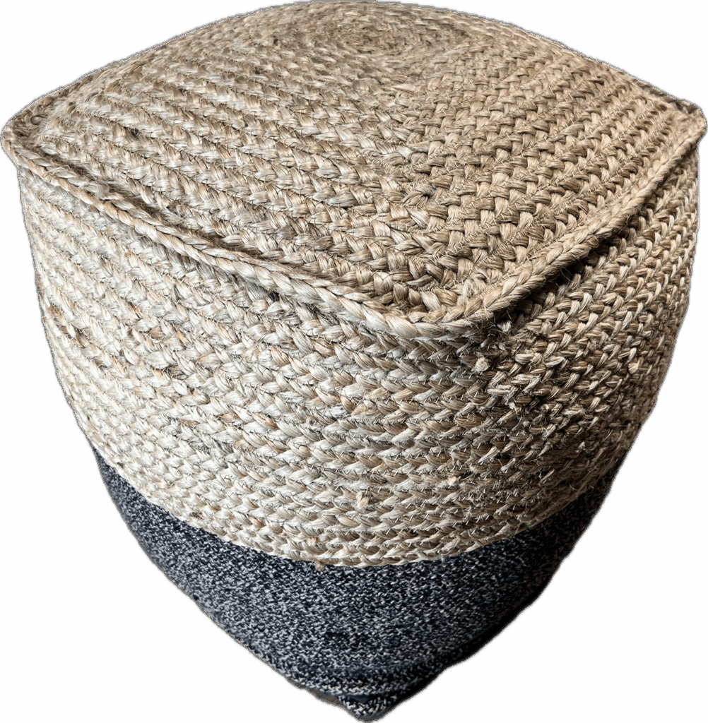 Jute and Black Pouf