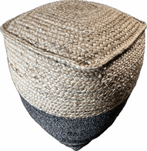 Jute and Black Pouf