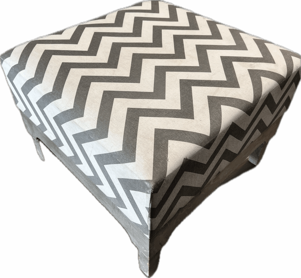 Grey and White Chevron Ottoman