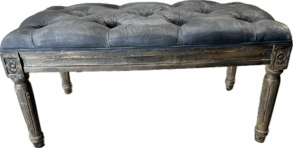 Distressed Tufted Leather Bench