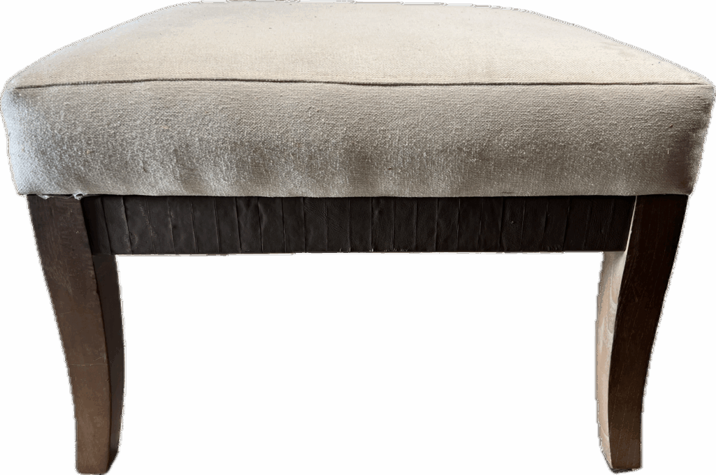 Cream Ottoman with Wood Base