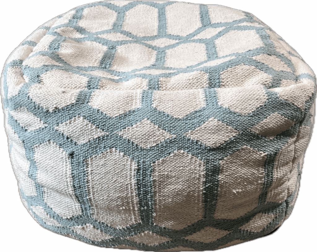 Aqua and White Pattern Pouf
