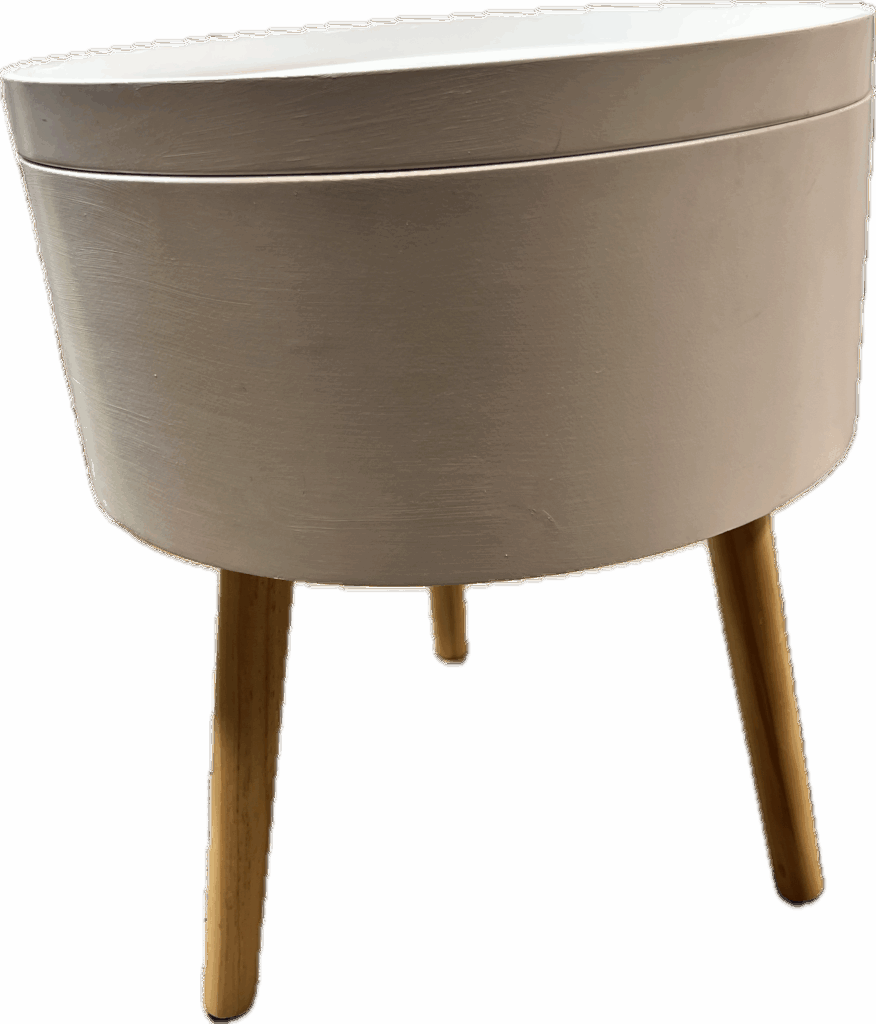 Round White Table with Wood Legs and Drum Top