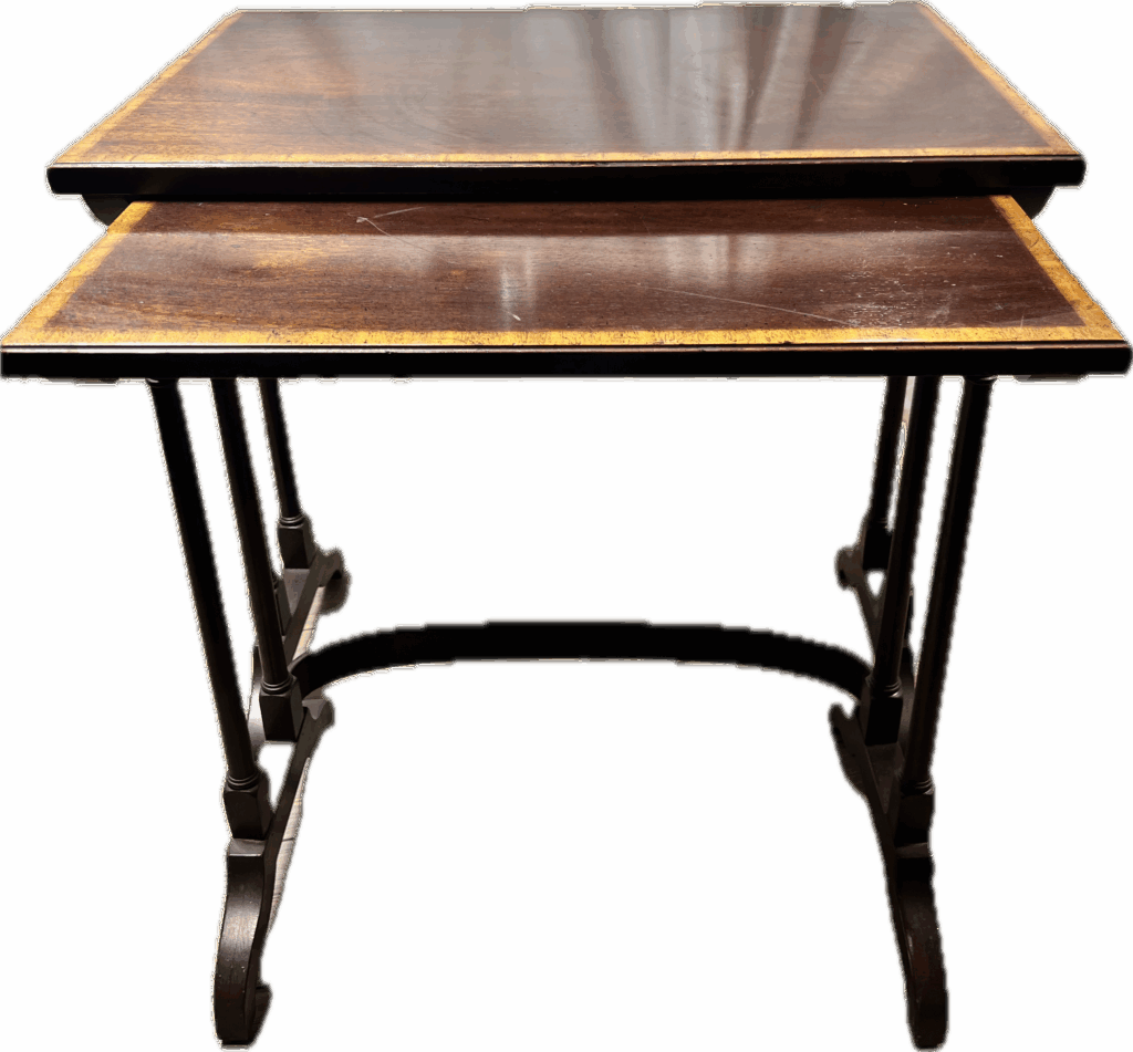 Vintage Nesting Dark Wood Tables with Gold Details
