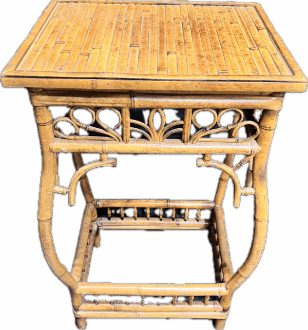 Vintage Rattan Table with Patterned Legs