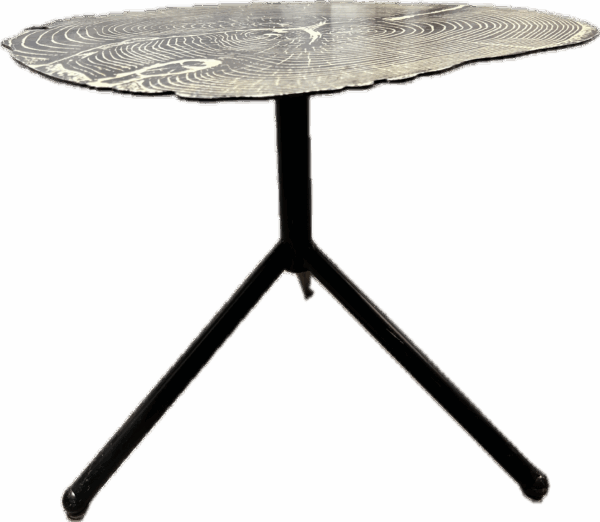 Black Metal Table with Tree Ring Design