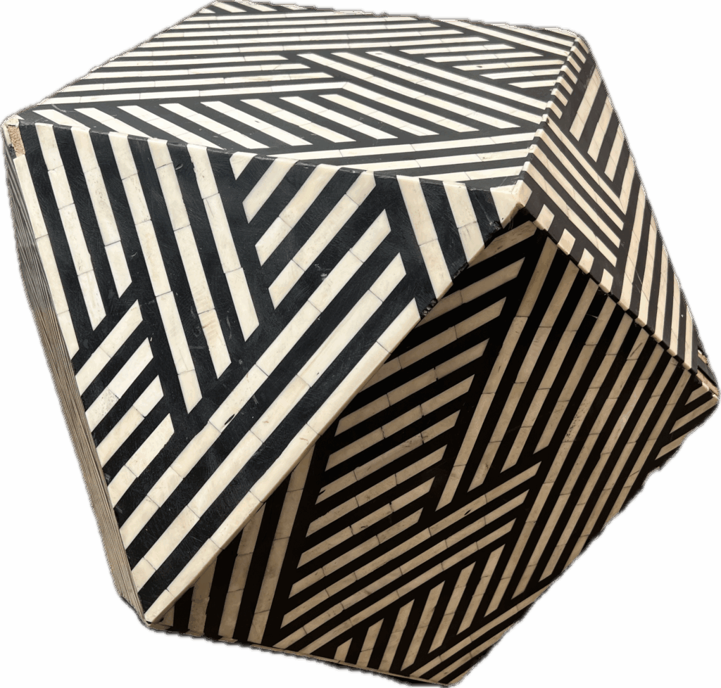 Inlay Black and White Bone Table in Geometric Hexagon Shape