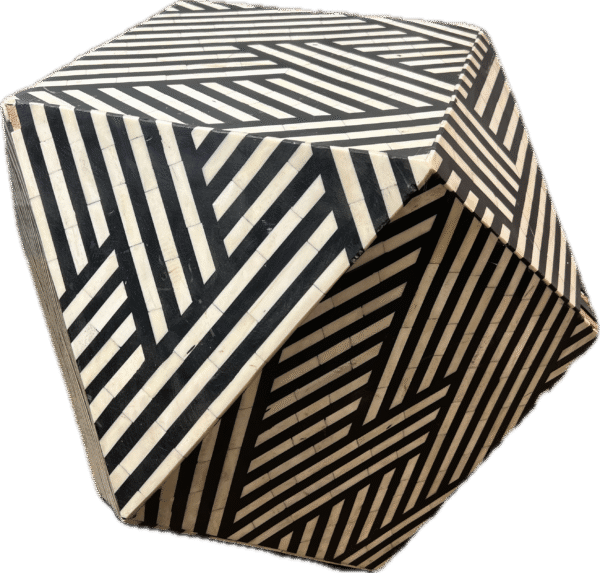 Inlay Black and White Bone Table in Geometric Hexagon Shape