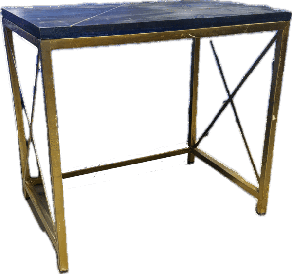 Navy Table with Gold Pattern on Top and X-Shaped Leg Details