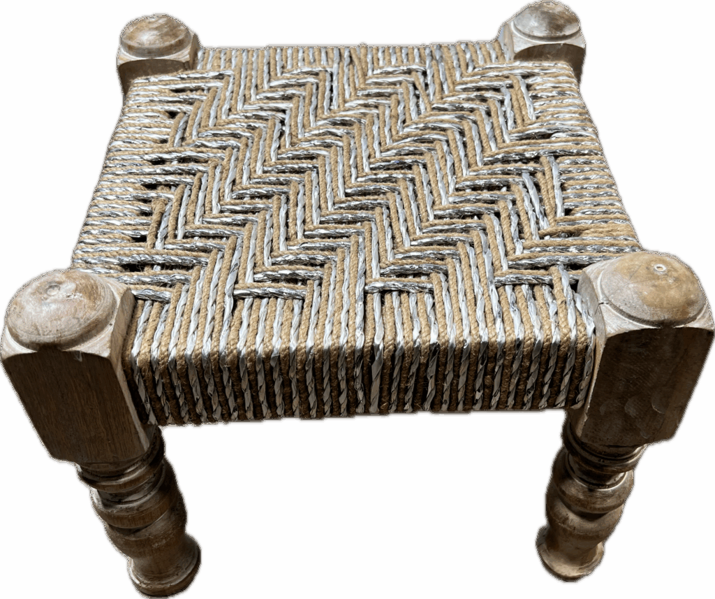 Silver Woven Footstool