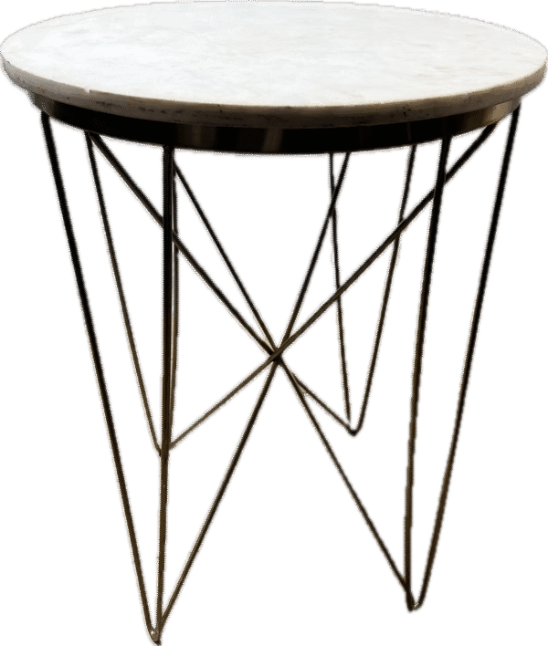 Round Marble Table with Gold Geometric Legs