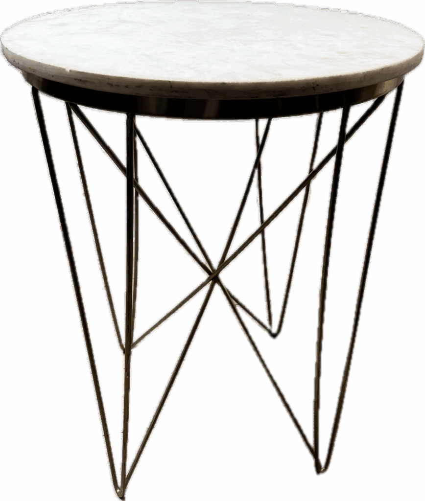 Round Marble Table with Gold Geometric Legs