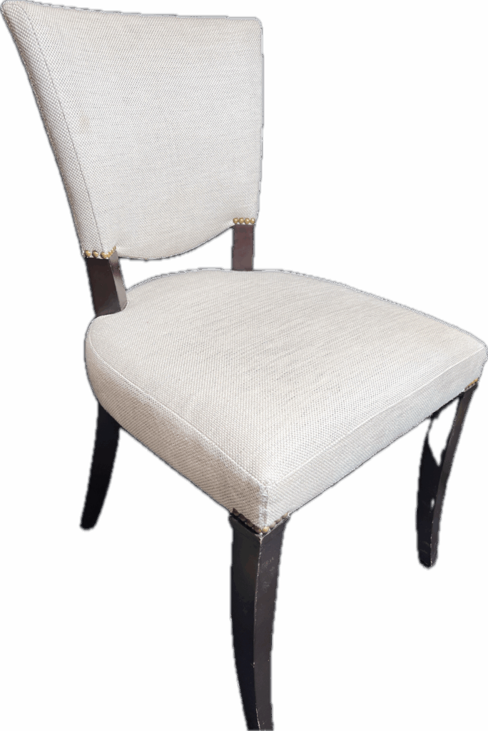 Beige Linen Chair with Gold Nailheads