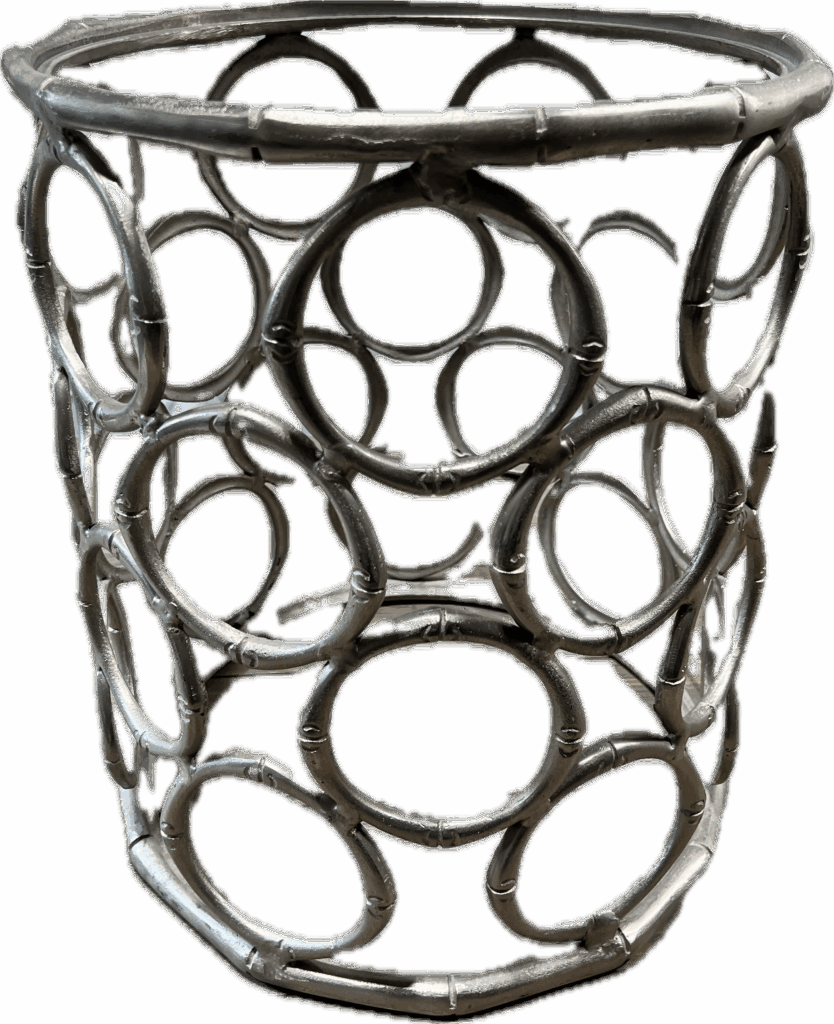 Silver Drum Table with Glass Top and Circular Cut-Outs