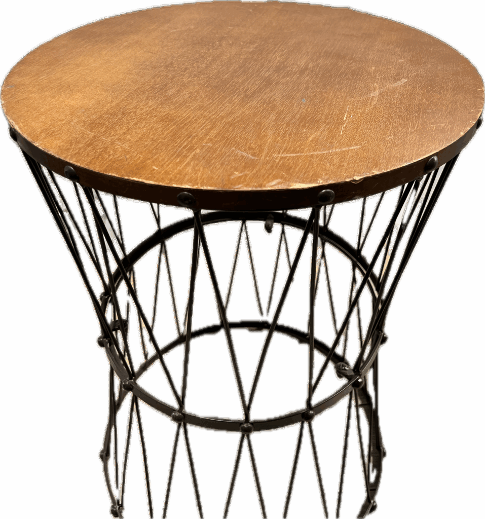 Round Wood Table with Basket Base