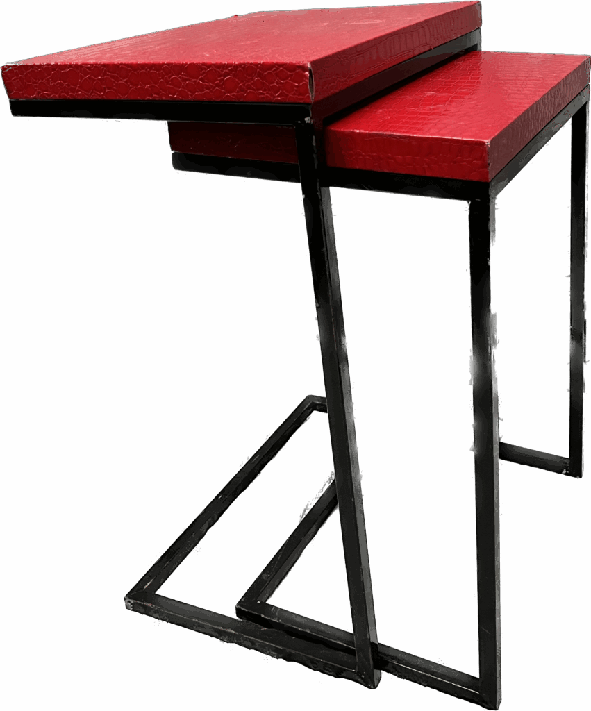 Cantilever Nesting Tables with Red Faux-Crocodile Top and Black Metal Base