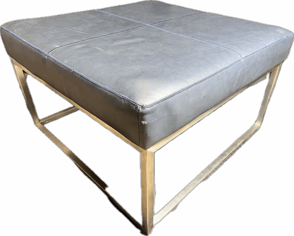 Square Blue Leather Cocktail Ottoman with Chrome Base