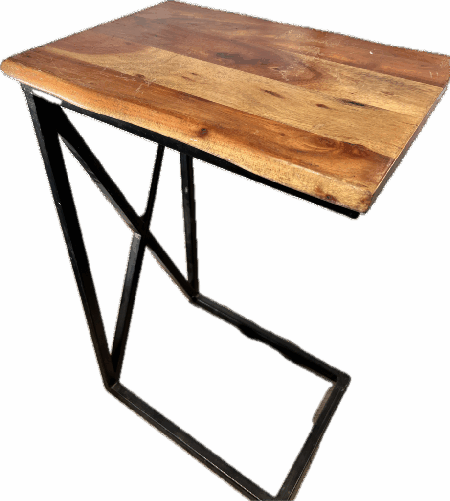 Cantilever Table with Live Edge Wood Top and Black Metal Base
