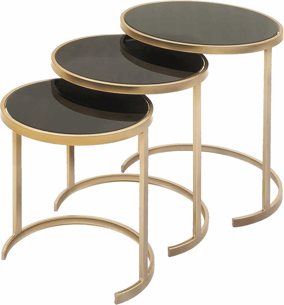 Black Glass Nesting Tables with Gold Edging and Base