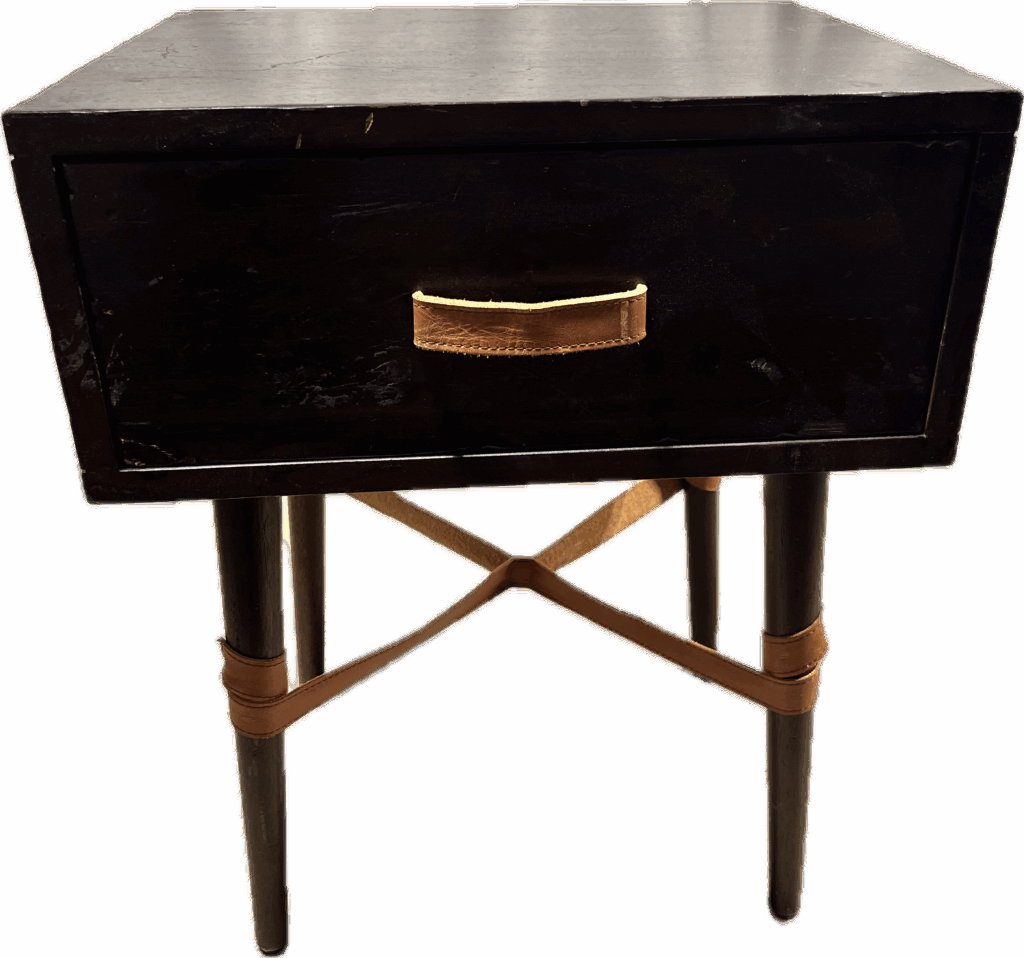 Dark Wood Nightstand with Leather Accents