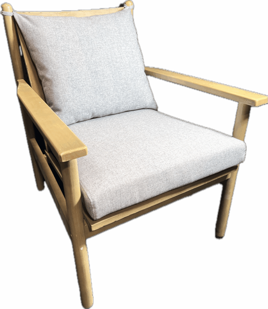 Wood Chair with Grey Cushions