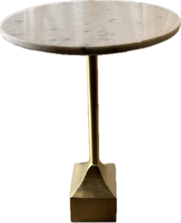 Marble Table with Gold Block Pedestal Base