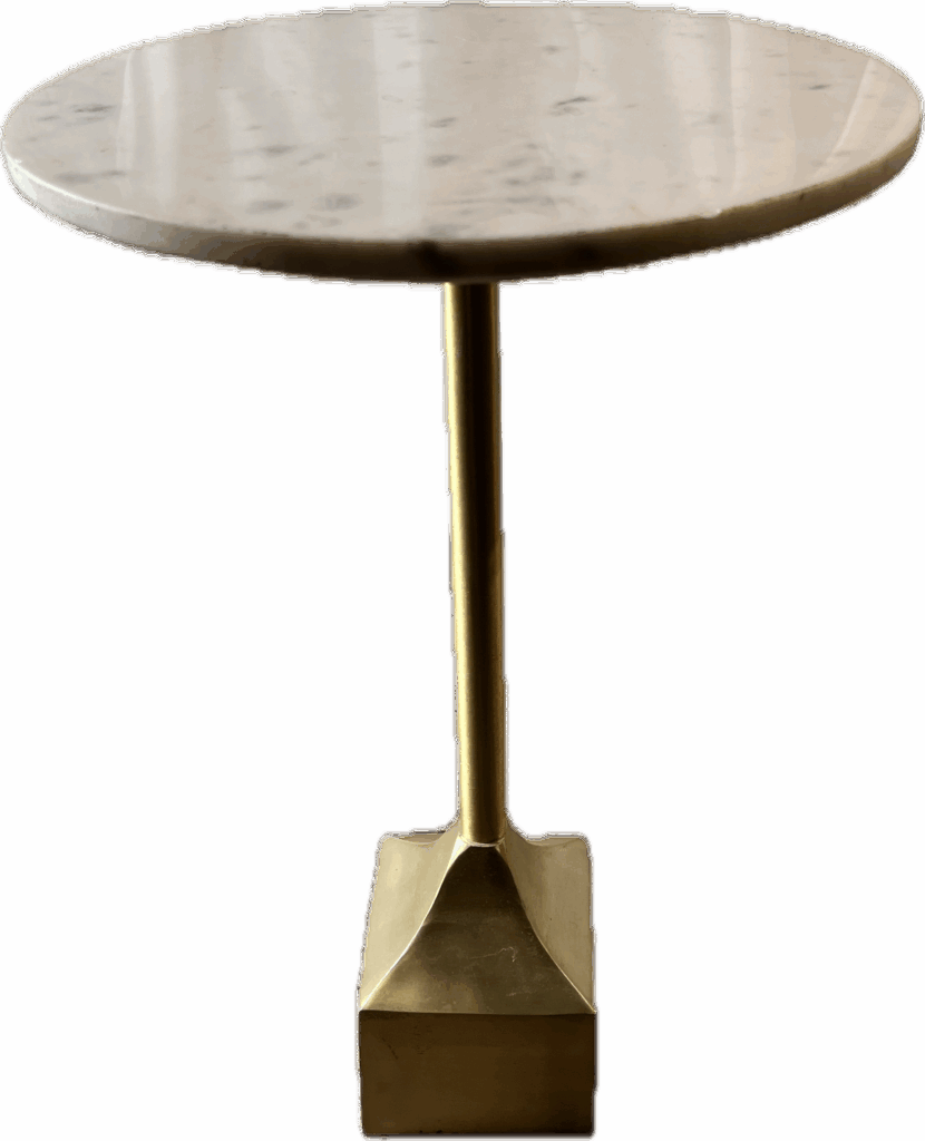 Marble Table with Gold Block Pedestal Base