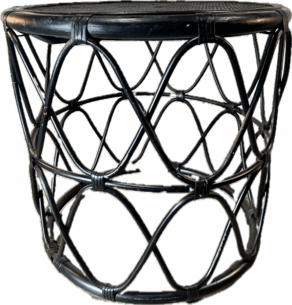 Black Rattan Drum Table with Curved Details