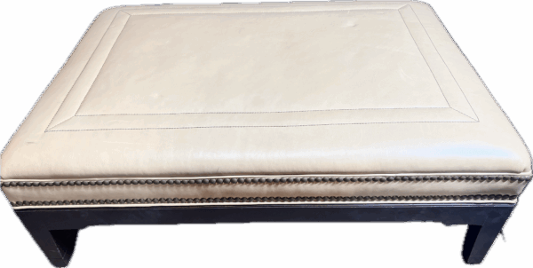 Bone Leather Stitched Ottoman with Gold Nailheads