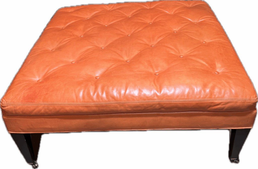 Orange Leather Tufted Ottoman
