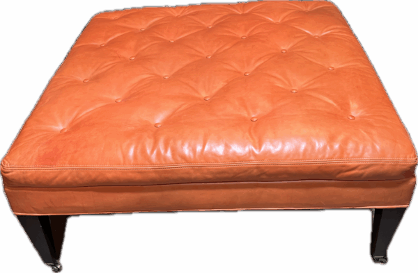 Orange Leather Tufted Ottoman