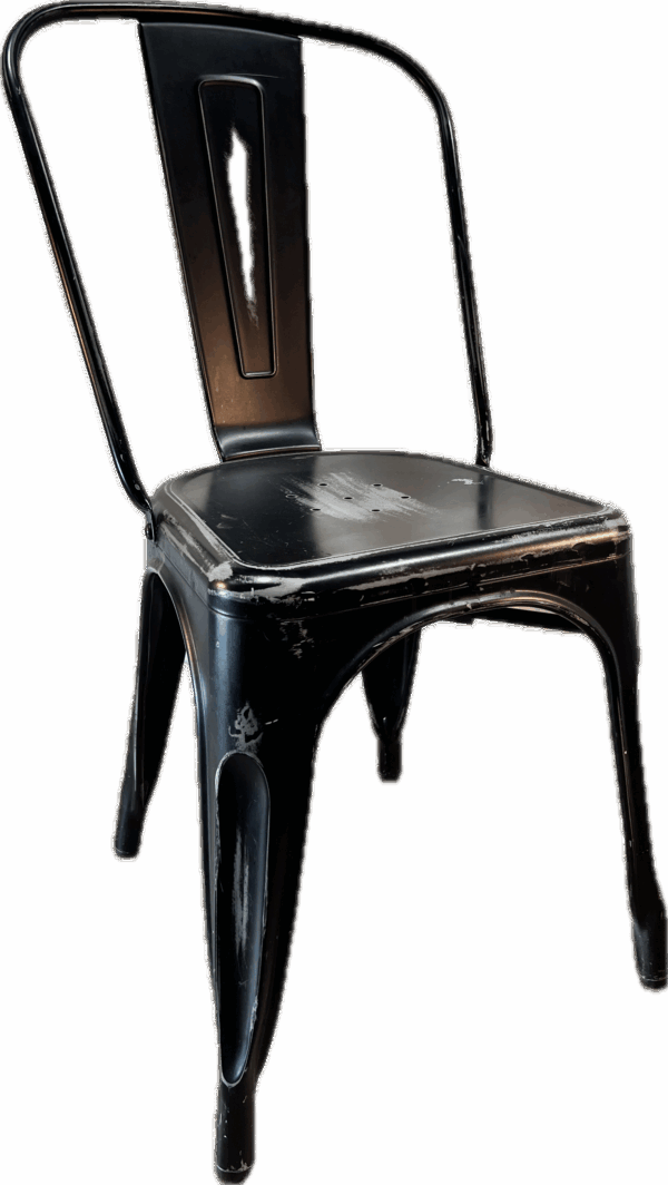 Distressed Black Metal Bistro Stacking Chair