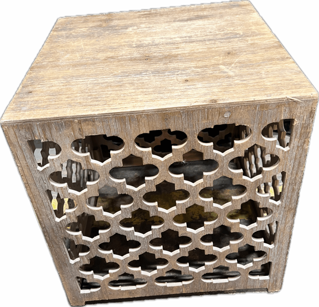 Wood Cube Table with Cut-Out Design