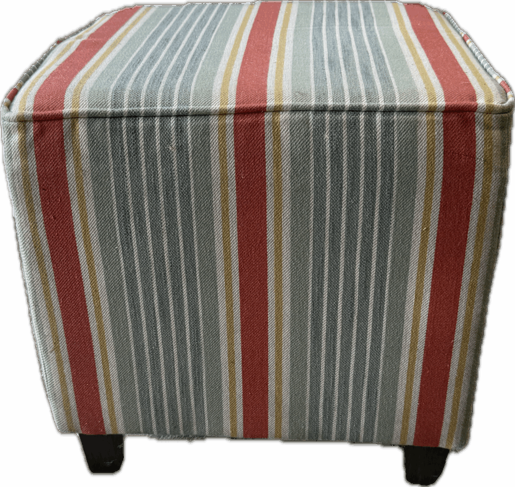 Blue and Coral Striped Ottoman