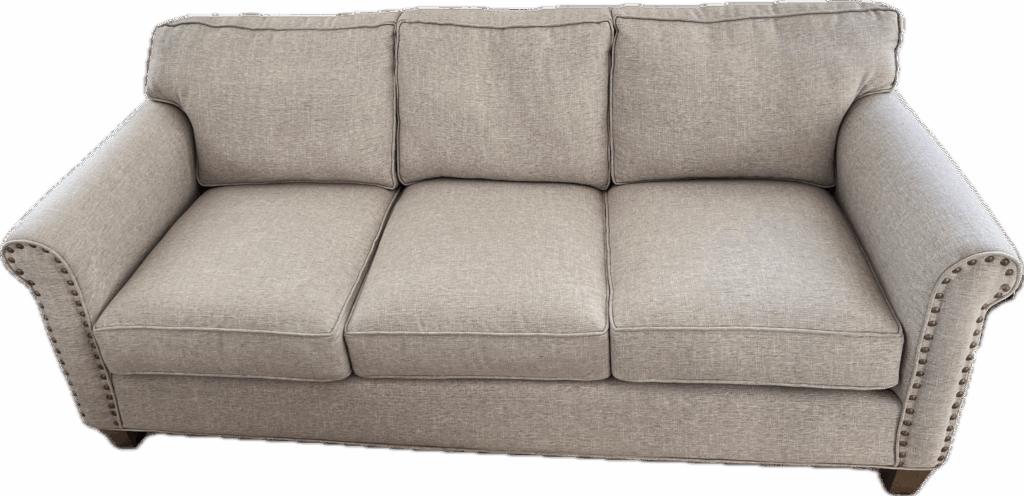 Beige Sofa with Bronze Nailheads