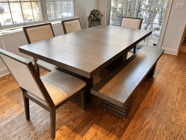 Grey Weathered Table with Matching Bench and 4 Chairs