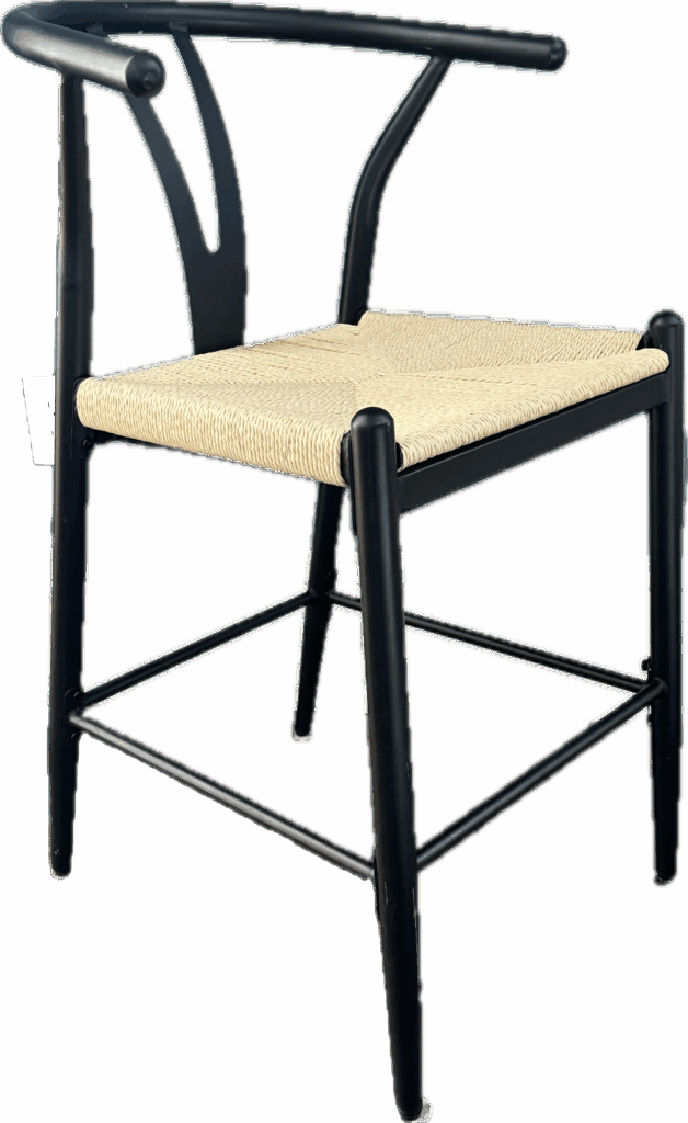 Brown Wishbone Counter Stool Rattan Seat