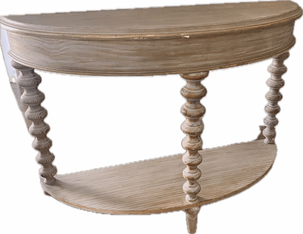 Half Moon Grey Washed Turned Leg Console Table