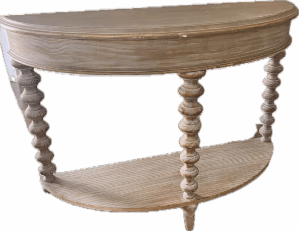 Half Moon Grey Washed Turned Leg Console Table