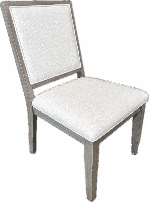 Grey Weathered Upholstered Chairs with Matching Table and Bench