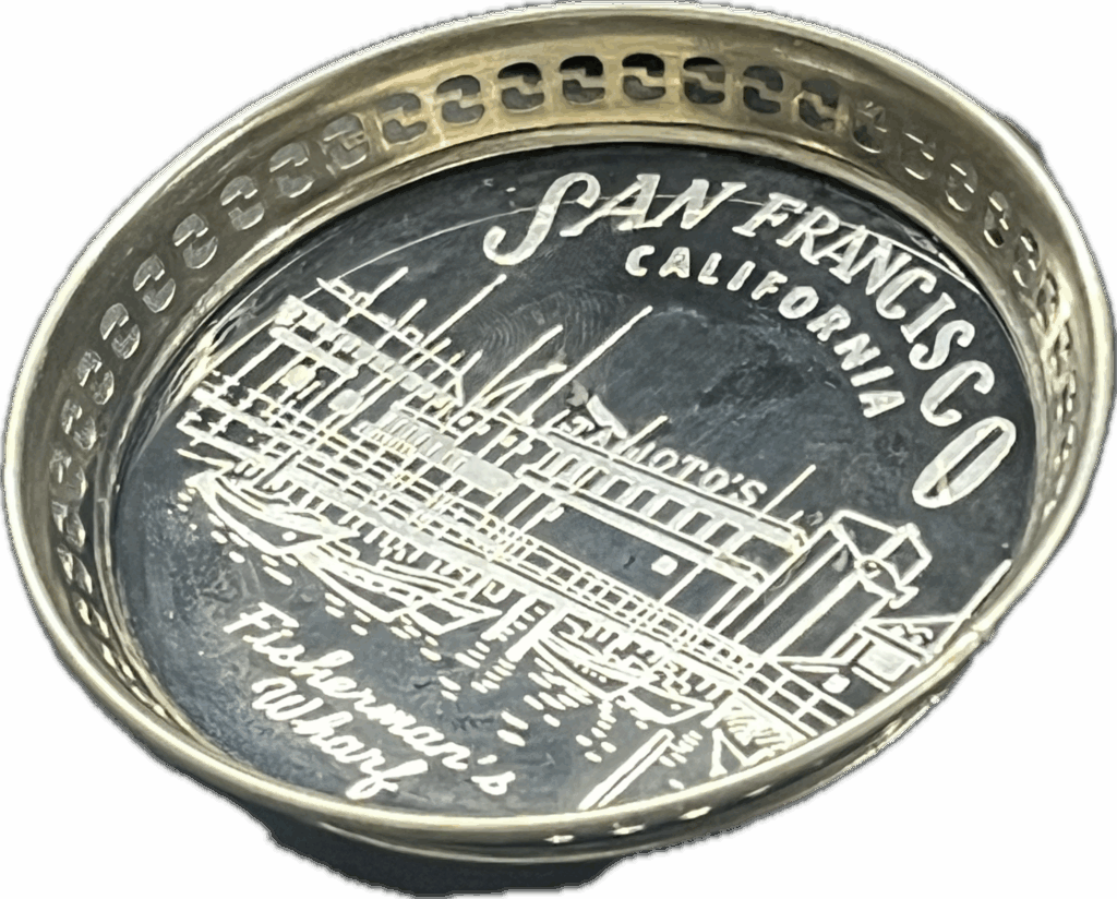 Vintage San Francisco Souvenir Coaster in Black with Gold Edge
