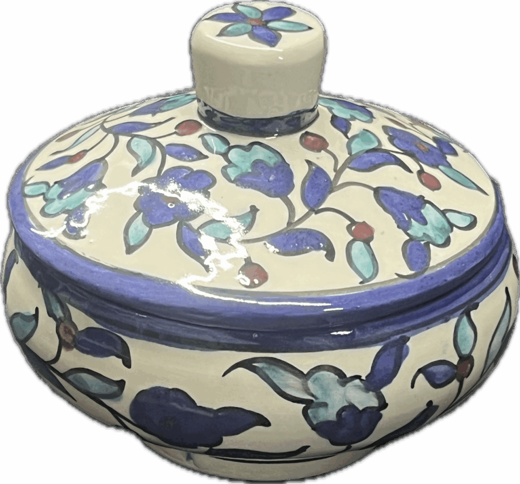 Jerusalem Ceramic Bowl with Blue Flower Design