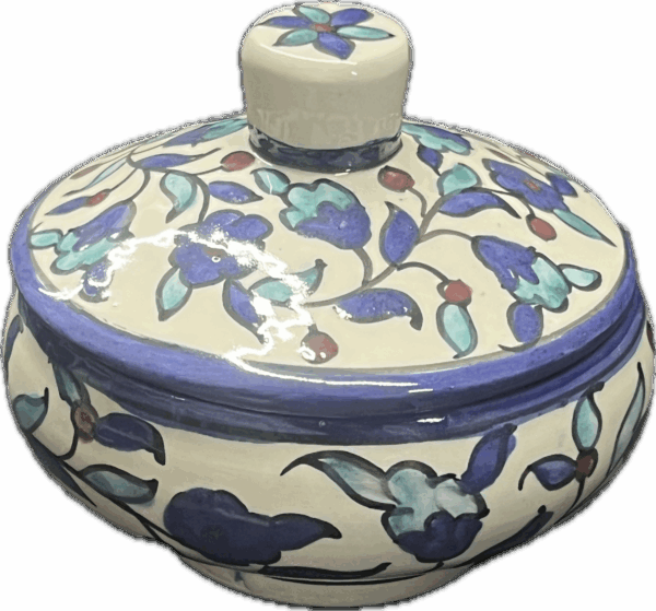 Jerusalem Ceramic Bowl with Blue Flower Design