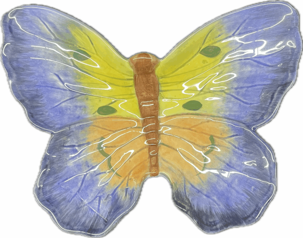 Blue and Yellow Ceramic Butterfly Dish