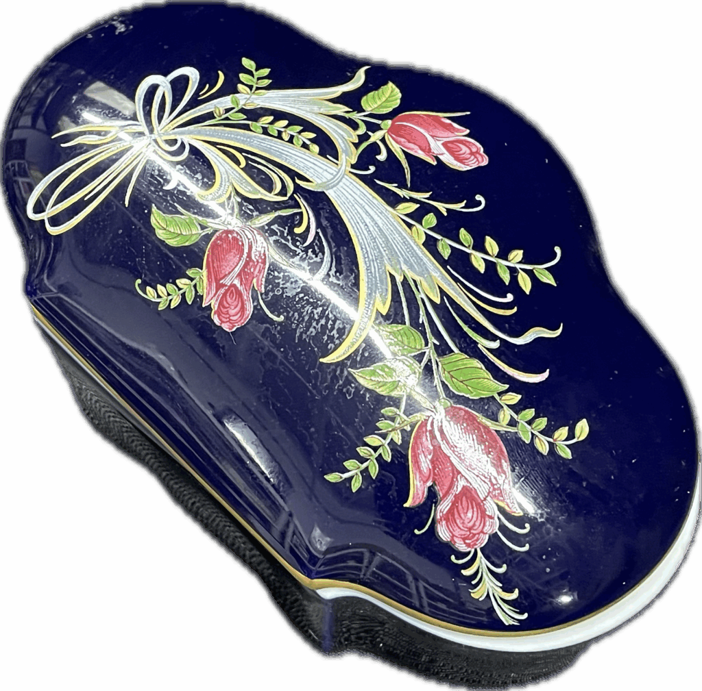Blue Limoges Trinket Box with Floral Design