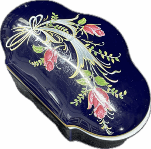 Blue Limoges Trinket Box with Floral Design