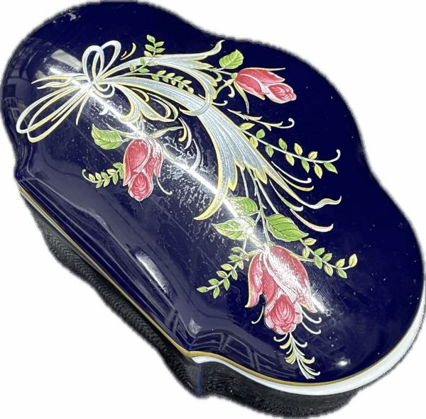Blue Limoges Trinket Box with Floral Design