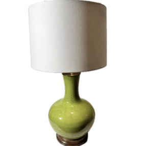Chartreuse Round Table Lamp with White Drum Shade