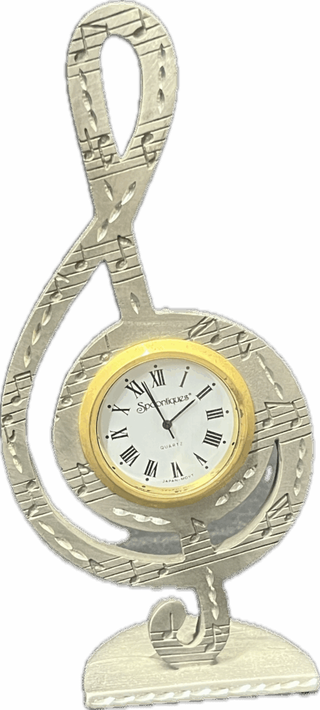 Silver and Gold Engraved Treble Clef Clock