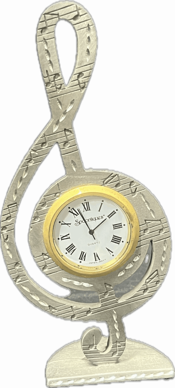 Silver and Gold Engraved Treble Clef Clock